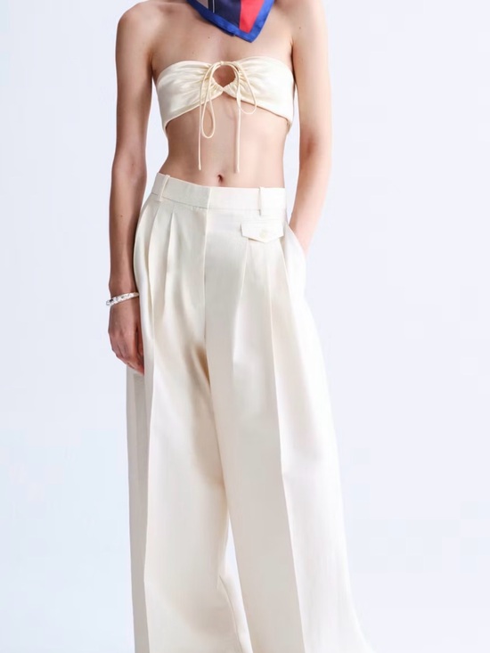 Mango Pants - Mango Wide-Leg High-Waist Cream Trousers